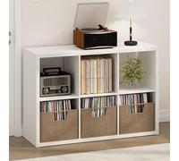 Furinno Cubicle Record Player Stand with Vinyl Storage, 6-Cube 1.2 Extra Thick Vinyl Record Storage, Open Back Media Shelf for CD DVD Blueray Game Disc, for Living Room, Home Office, White