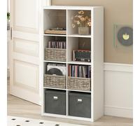 Furinno Cubicle Record Player Stand with Vinyl Storage, 8-Cube 1.2 Extra Thick Vinyl Record Storage, Open Back Media Shelf for CD DVD Blueray Game Disc, for Living Room, Home Office, White