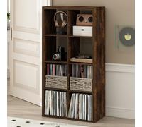 Furinno Cubicle Record Player Stand with Vinyl Storage, 8-Cube 1.2 Extra Thick Vinyl Record Storage, Open Back Media Shelf for CD DVD Blueray Game Disc, for Living Room, Home Office, Amber Pine