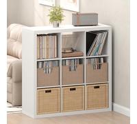 Furinno Cubicle Record Player Stand with Vinyl Storage, 9-Cube 1.8 Triple Thick Vinyl Record Storage, Open Back Media Shelf for CD DVD Blueray Game Disc, for Living Room, Home Office, White