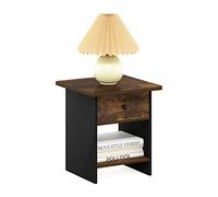 Furinno Dario, mesita de Noche, Mesa Auxiliar con cajón de contenedor, Madera de ingeniería, Pino Ámbar/Negro, 1 Pack