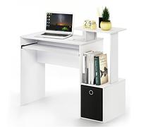 Furinno ECON Escritorio para Juegos con Bandeja para Teclado Y Estantes Laterales para Oficina O Estudio, Blanco Liso