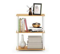 Furinno Estante De Exhibición Multipropósito Compacto De 3 Niveles con Tubo Cuadrado, Tubo Cuadrado, Haya / Blanco