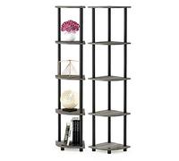 Furinno Estantería Multipropósito De 5 Niveles para Mostrador De Esquina De 5 Niveles, Roble Francés Gris / Negro, Juego De 2