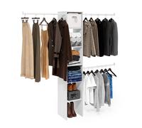 Furinno FANO Organizador De Armario con 3 Barras para Colgar Y Torres De Estantes, para Armario, Dormitorio Y Sala De Estar, Blanco