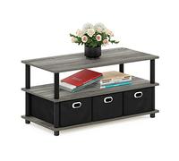 Furinno Frans Mesa de Centro con Cajones, Madera de ingeniería, Roble Francés/Negro/Negro, 79.2 (W) x 40.1 (H) x 39.4 (D) cm