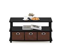 Furinno Frans Mesa de Centro con Cajones, Madera de ingeniería, Roble Negro/Negro/Marrón, 79.2 (W) x 40.1 (H) x 39.4 (D) cm