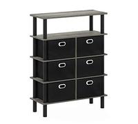 Furinno Frans Turn-N-Tube-Mesa Consola con cajones, Madera de ingeniería, Roble Francés/Negro/Negro, 4-Tier