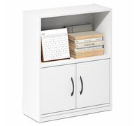 Furinno Gruen - Estantería pequeña de 2 Niveles, estantería con Estante Abierto y Puertas de Almacenamiento, 9.3 x 21.8 x 27 Pulgadas, para organización y Almacenamiento, para Sala de Estar