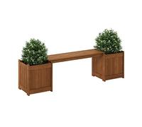 Furinno Jardinera De Madera Dura De Tioman En Aceite De Teca, Natural | Caja de flores de madera dura de listones con asiento, caja de jardín cúbica, en aceite de teca, interior, jardín, patio