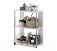 Furinno Jaya Biblioteca en Diseño Sencillo, Roble Blancoo/Acero Inoxidable