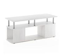 Furinno Jaya Centro de Entretenimiento Soporte de TV con Compartimento de Almacenamiento Abierto, Madera de ingeniería, Roble Blanco/Acero Inoxidable, 1 Pack