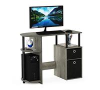 Furinno Jaya Escritorio de Estudio informático, Madera de ingeniería, Roble Francés Gris/Negro, Talla única