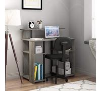 Furinno Jaya - Escritorio Gris para computadora de 35.3 Pulgadas con Estante Elevado y Estante Abierto, Escritorio para Juegos, Escritorio de Oficina para Oficina en casa, Dormitorio, Roble Gris
