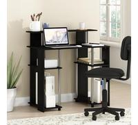 Furinno Jaya - Escritorio negro para computadora de 35.3 pulgadas con estante elevado y estante abierto, escritorio para juegos, escritorio de oficina para oficina en casa, dormitorio, color americano