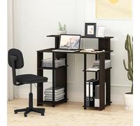 Furinno Jaya - Escritorio Negro para computadora de 35.3 Pulgadas con Estante Elevado y Estante Abierto, Escritorio para Juegos, Escritorio de Oficina para Oficina en casa, Dormitorio, Nogal Negro