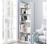 Furinno Jaya - Estantería de 5 Niveles con estantes Ajustables, estantería Blanca, estantería para Libros, 9.5 x 24.5 x 71.2, para Sala de Estar, Dormitorio, Oficina en casa, Color Blanco Liso