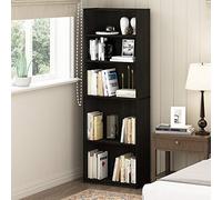 Furinno Jaya - Estantería para libros, estantería de 5 niveles, estantería alta de pie con estantes ajustables, 9.5 x 24.5 x 71.2, para sala de estar, dormitorio, oficina en casa, color negro espresso