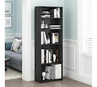 Furinno Jaya - Estantería para Libros, estantería de 5 Niveles, estantería Alta de pie con estantes Ajustables, 9.5 x 24.5 x 71.2, para Sala de Estar, Dormitorio, Oficina en casa, Madera Oscura