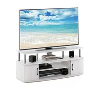 Furinno Jaya Gran Centro de Entretenimiento Puede Albergar, Madera de ingeniería, Roble Blanco/Acero Inoxidable, 119.9 (L) x 49.8 (H) x 40.1 (P) CM