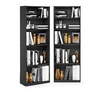 Furinno Jaya - Juego de 2 estantes para Libros, estantería de 5 Niveles, con Estante Ajustable, 24,13 x 62,23 x 180,85 cm, para Oficina en casa, Sala de Estar, Color Negro