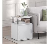 Furinno Jaya - Mesa Auxiliar de 2 Niveles con estantes Abiertos y Puerta corredera, mesita de Noche con Bordes Suaves y Espacio de Almacenamiento, para Sala de Estar y Dormitorio, Color Blanco