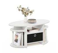 Furinno Jaya Mesa Auxiliar Ovalada con estantes y Compartimento de Almacenamiento; para Sala, Dormitorio u Oficina en casa; Color Blanco