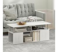Furinno Jaya Mesa de Centro Rectangular Moderna con Estante Abierto; Mesa Auxiliar con Almacenamiento Lateral; para Sala, Dormitorio u Oficina en casa; Acabado en Roble Blanco y Acero Inoxidable