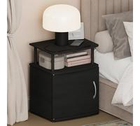Furinno Jaya Mesita de Noche con Puerta con Estante Abierto y Armario con Puerta, Mesa Auxiliar con Esquinas Redondeadas, Mesa Lateral, para Dormitorio, Vestidor, Sala de Estar, Negro