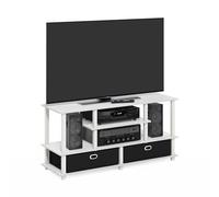 Furinno Jaya Mueble De TV De 4 Niveles Consola para TV De hasta 55 Pulgadas con 2 Compartimentos Y Estantes Abiertos para Sala De Estar Y Dormitorio Color Blanco