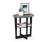 Furinno Jaya Ovalada, Mesa Auxiliar, mesita de Noche, Engineered Wood, Roble Francés/Negro, 1 Pack