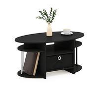 Furinno Jaya Sencilla Mesa de Centro Ovalada con Papelera, Engineered Wood, Americano/Acero Inoxidable/Negro, 50 (D) x 89.9 (W) x 41.7 (H) cm