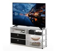 Furinno Jaya Soporte de TV de diseño Simple, Engineered Wood, Roble Blanco/Cromo/Negro, 33.3(D) x 118.4(W) x 56.4(H) cm