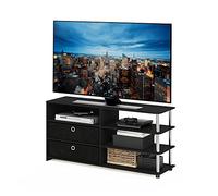 Furinno Jaya Soporte de TV de diseño Simple para hasta 55 Pulgadas con contenedores, Madera de ingeniería, Americano/Cromo/Negro, 33.3(D) x 118.4(W) x 56.4(H) cm