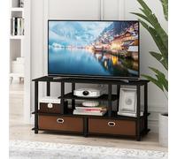 Furinno Jaya Soporte de TV de Montaje sin Herramientas para TV de hasta 55 Pulgadas, Centro de Entretenimiento Negro de 4 Niveles, Consola de TV con 2 contenedores de Almacenamiento, para Sala de