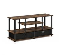 Furinno Jaya Soporte de TV Grande para Televisores de hasta 55 Pulgadas con Bandeja de Almacenamiento, Pino Ámbar/Negro
