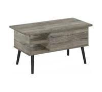 Furinno Jensen Mesa de Centro Elevable con Patas de Madera, Compartimento Oculto y Estante Lateral Abierto para Salones, Roble Francés Gris