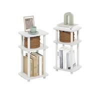 Furinno Just Juego de 2 mesas auxiliares de 3 Niveles con Estante Abierto y diseño Curvo Redondo, Color Blanco