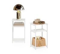 Furinno Just Juego de 2 mesas auxiliares de 3 Niveles con Marco metálico y Estante Abierto, mesita de Noche para Sala de Estar o Dormitorio, Color Blanco