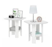 Furinno Just Juego de 2 mesas auxiliares de diseño Sencillo de 2 Niveles con estantes Abiertos, para Sala de Estar o Dormitorio, Color Blanco