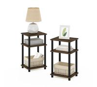 Furinno Just Juego de 2 mesitas de Noche giratorias de 3 Niveles, sin Herramientas, Almacenamiento Abierto para Dormitorio o Sala de Estar, Nogal Columbia