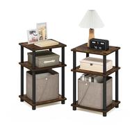 Furinno Just-Mesa Auxiliar Turn-N-Tube de 3 Niveles, Paquete de 2, Pino Ámbar/Negro
