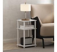 Furinno Just Mesa De Noche De 3 Niveles con Estantes Abiertos, Montaje Sin Herramientas, para Sala De Estar O Dormitorio, Blanca
