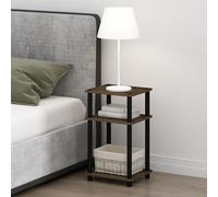 Furinno Just Mesita de Noche giratoria de 3 Niveles, sin Herramientas, Almacenamiento Abierto para Dormitorio o Sala de Estar, Nogal Columbia