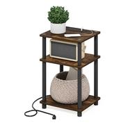 Furinno Just Turn-N-Tube - Mesa auxiliar de 3 niveles con puerto de carga USB y tipo C con almacenamiento abierto, 11.42 pulgadas de ancho x 8.82 pulgadas de alto x 6.77 pulgadas de profundidad, pino