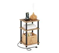 Furinno Just Turn-N-Tube - Mesa auxiliar de 3 niveles con puerto de carga USB y tipo C con almacenamiento abierto, 11.42 pulgadas de ancho x 8.82 pulgadas de alto x 6.77 pulgadas de profundidad, roble