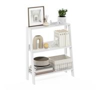 FURINNO Ladder Estantería De 3 Niveles para Libros, De Almacenamiento Tipo Escalera, para Organización En Sala De Estar U Oficina En Casa, Color Blanco