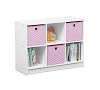 Furinno Librería Básica 3X2 con Compartimentos, Blanco / Rosa