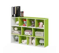 Furinno Luder Estantería Abierta Librería de 11 Cubos, Blanco/Verde