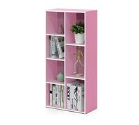 Furinno Luder Estantería Abierta Librería de 7 Cubos, Blanco/Rosa | 23,88 x 49,53 x 105,92 cm, para salón, dormitorio, oficina en casa